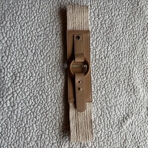 Tan and Cream Woven Belt with Leather like Buckle Stretches